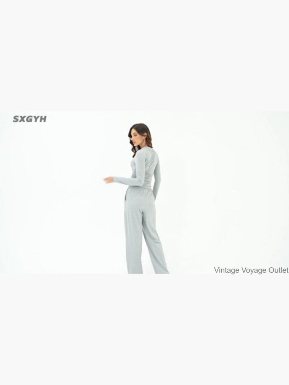 2 Piece Lounge Set Long Sleeve Wide Leg Tracksuit Women Matching Loungewear - Picture 7 of 7